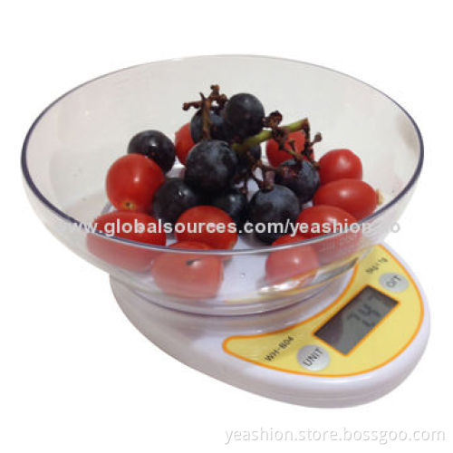 5kg/1g Steel Digital Kitchen Scale with Bowl and LCD Display, Low-battery/Overload IndicationNew